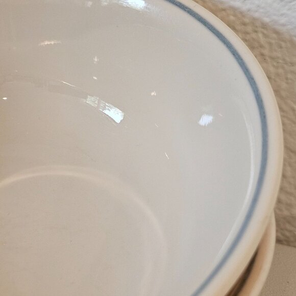 Corelle Soup Cereal Bowls beige bowl dusty blue stripe 6.25” set of 2 Corning - Picture 3 of 13